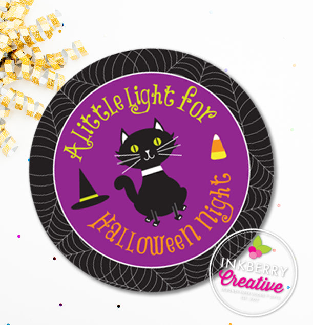 Little Light For Halloween Night - Printable, Round, Kids Halloween Glow Stick Gift Tag or Sticker - Instant Download JPEG and PDF Files - inkberrycards