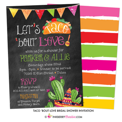 Taco 'bout Love - Couples, Coed, Taco, Mexican Theme Bridal Shower Invitation - inkberrycards