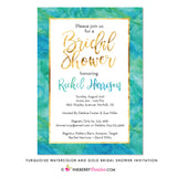 Turquoise and Gold Watecolor Bridal Shower Invitation - inkberrycards