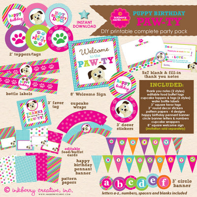 Puppy Paw-ty - DIY Printable Party Pack - inkberrycards