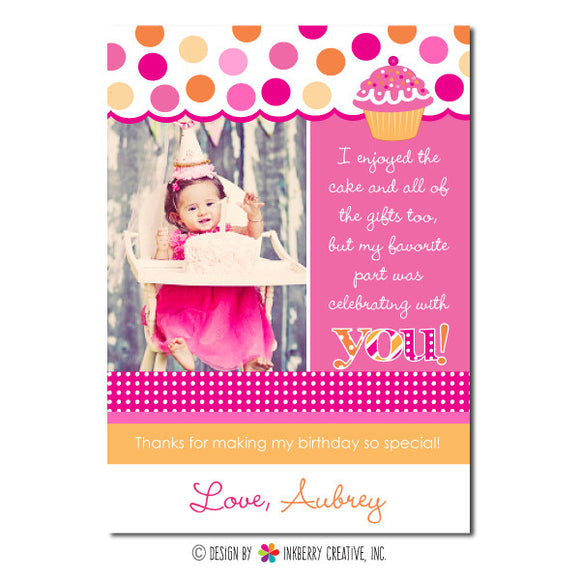 Pink & Orange Cupcake Girl's Photo Thank You Note - inkberrycards