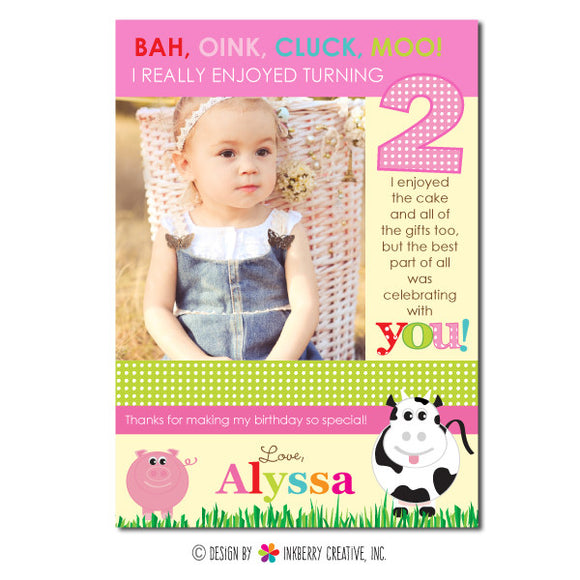 Fun on the Farm - Girl's Photo Thank You Note - inkberrycards