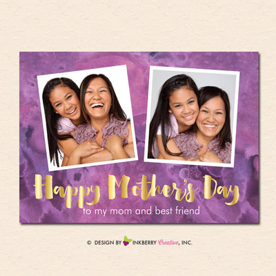Watercolor Gold Mother's Day Photo Card - inkberrycards