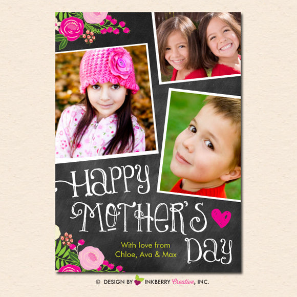Chalkboard Floral Mother's Day Photo Card - inkberrycards