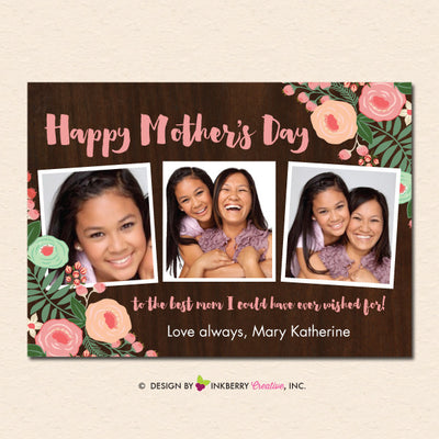 Rustic Floral Woodgrain - Mother's Day Photo Card - inkberrycards