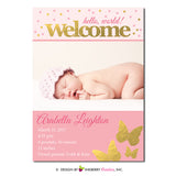 Gold Butterfly - Baby Girl Photo Birth Announcement - inkberrycards