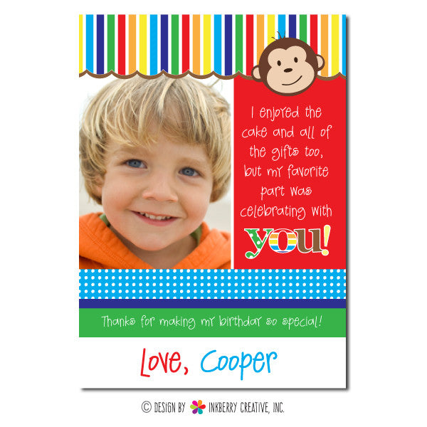 Monkey Boy (Primary) Photo Thank You Note - inkberrycards