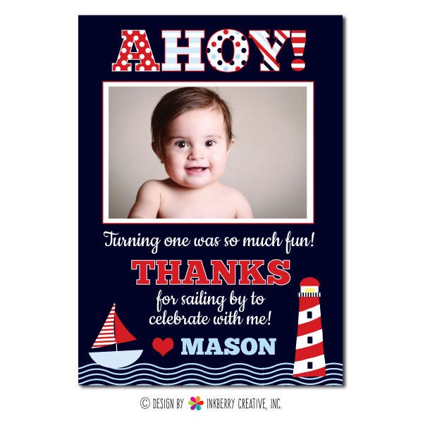 Ahoy! Boy's Nautical Photo Thank You Note - inkberrycards