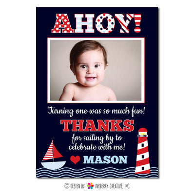 Ahoy! Boy's Nautical Photo Thank You Note - inkberrycards