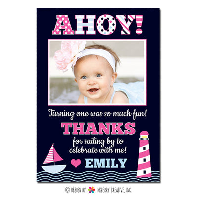 Ahoy! Girl's Nautical Photo Thank You Note - inkberrycards