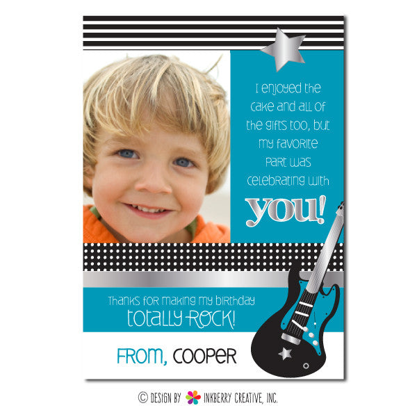 Rockstar Boy (Blue) Photo Thank You Note - inkberrycards