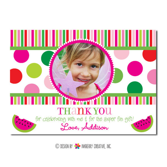 Watermelon Polka Dot Girl's Photo Thank You Note - inkberrycards